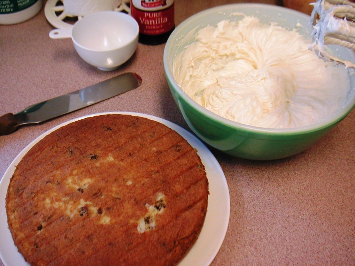 Blend the ingredients in a large bowl. Spread on the cooled cake, one layer at a time.