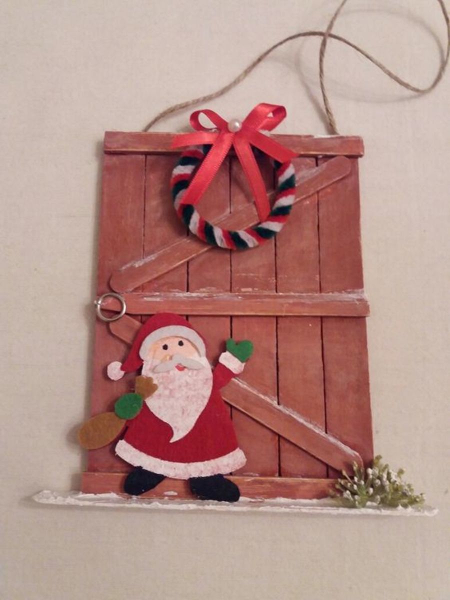 Popsicle Stick Door With Santa and Wreath