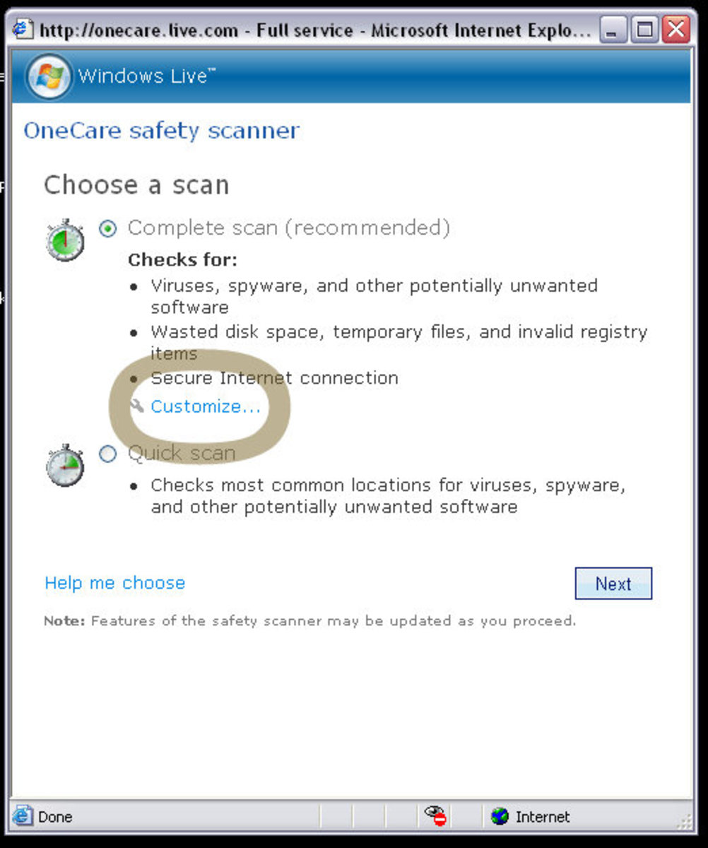 Run Microsoft's Free Online OneCare Scan Tool