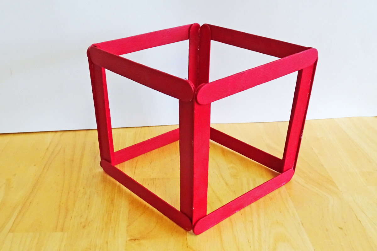 Here is the lantern frame, assembled and painted red. I've chosen not to make a base for this one.