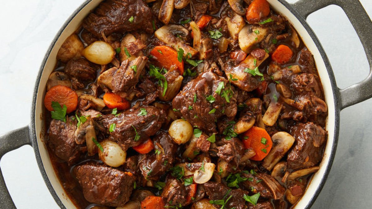 In 1979, beef bourguignon—a beef stew braised in red wine and beef stock, and flavored with carrots, onions, and garlic—was a popular American food trend.