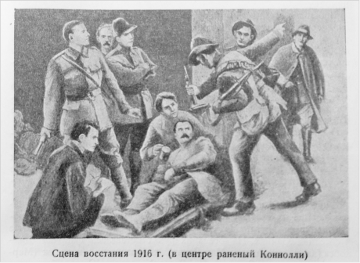 A Soviet depiction of the badly injured James Connolly in the GPO