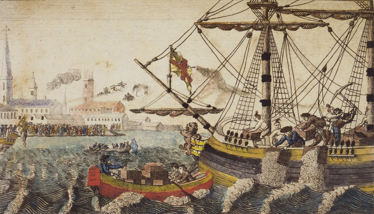 Illustration of the Boston Tea Party in 1773. Source: W.D. Cooper. Boston Tea Party in The History of North America. London: E. Newberry, 1789.