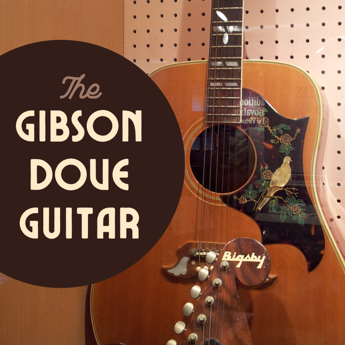 Learn about Gibson's famous Dove guitar, pictured here in a music museum.