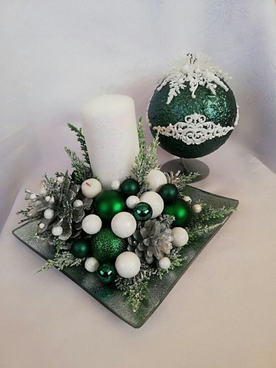 Green and White Baubles