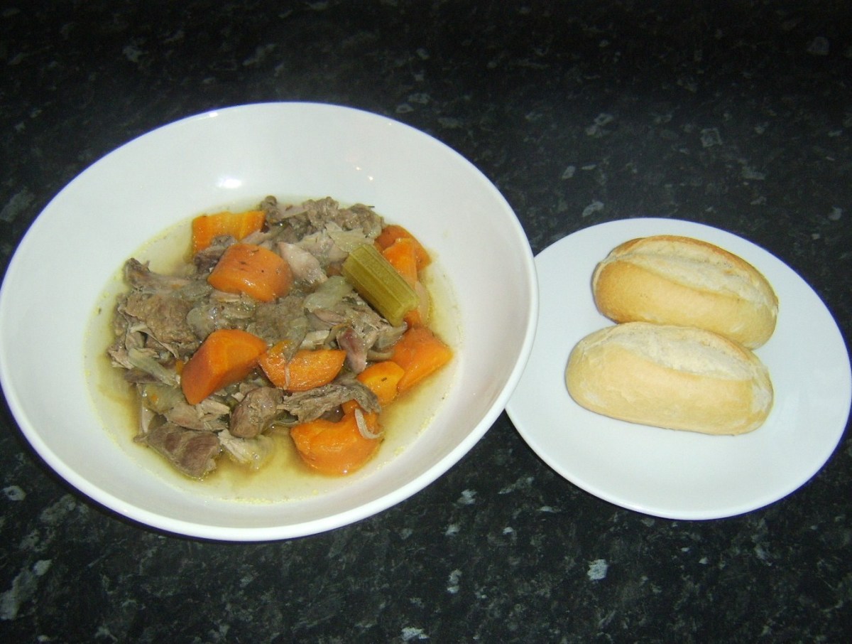 Mutton, rabbit and squirrel stew with bread