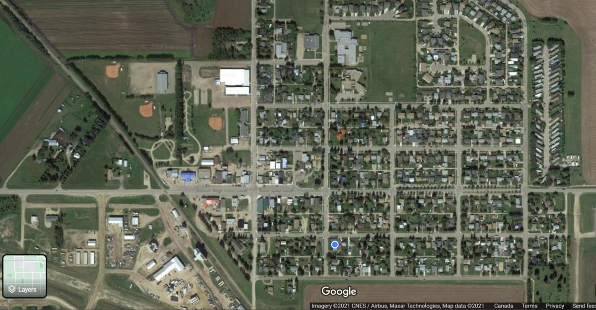 A picture of my town captured from google earth still after all these years my small town is still around 1200-1300 population.