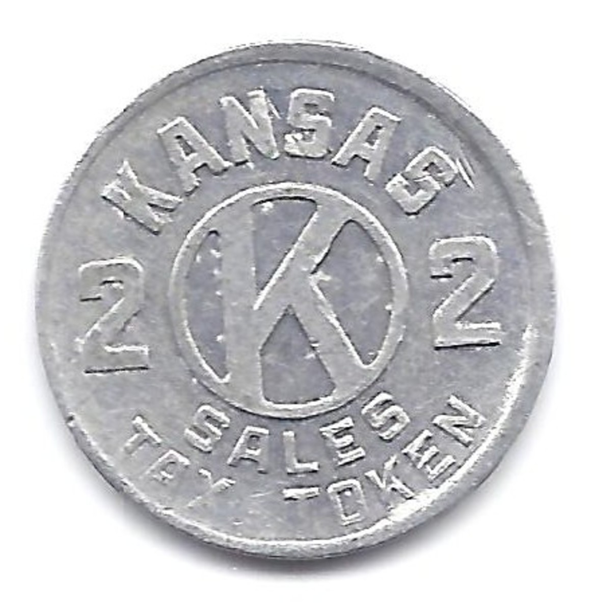 KS-S1 and KS-S2 Kansas two mill sales tax tokens.