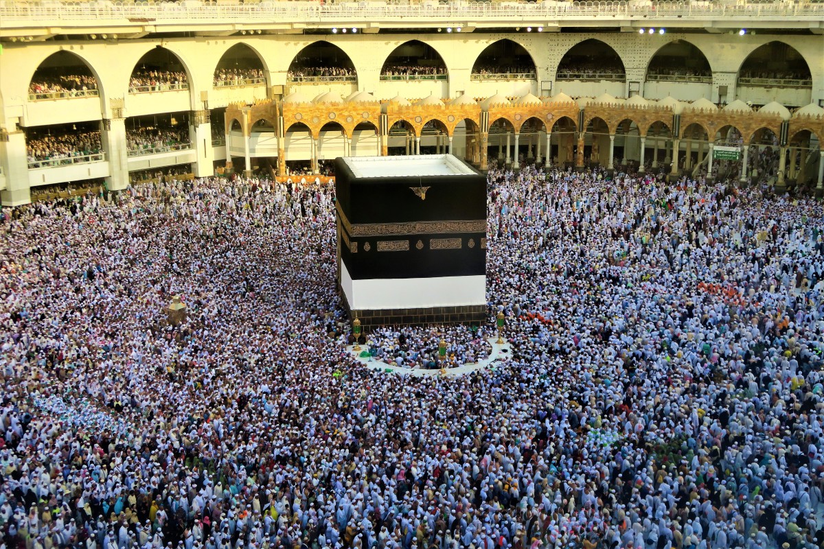 Muslim pilgrims at the Kaaba in Mecca