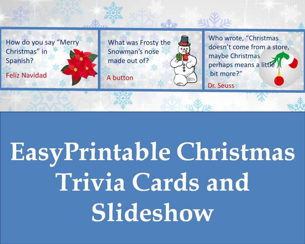 This article has printable Christmas trivia cards, a slideshow, and text you can copy and paste into your own document.