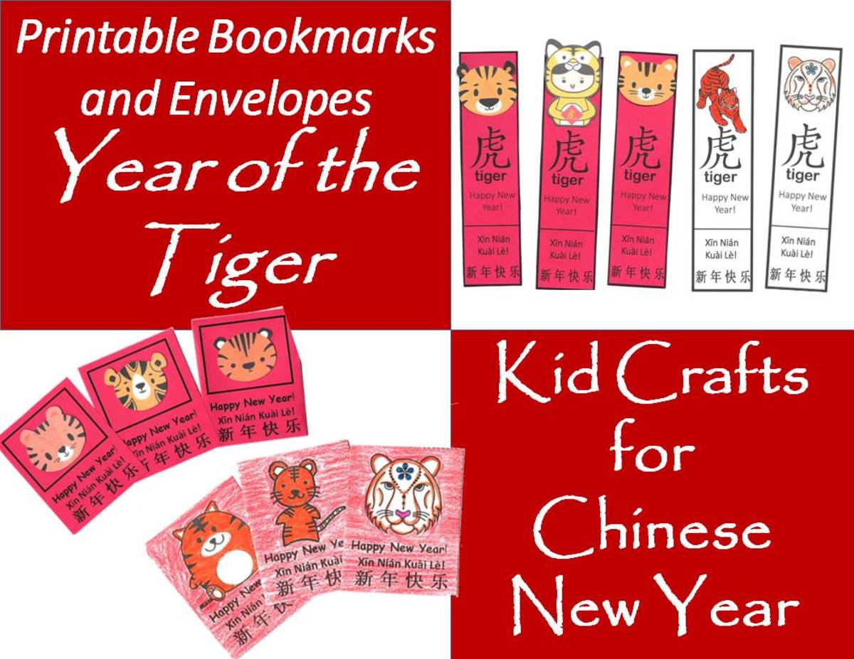Printable Envelopes and Bookmarks for Year of the Tiger, Chinese New Year