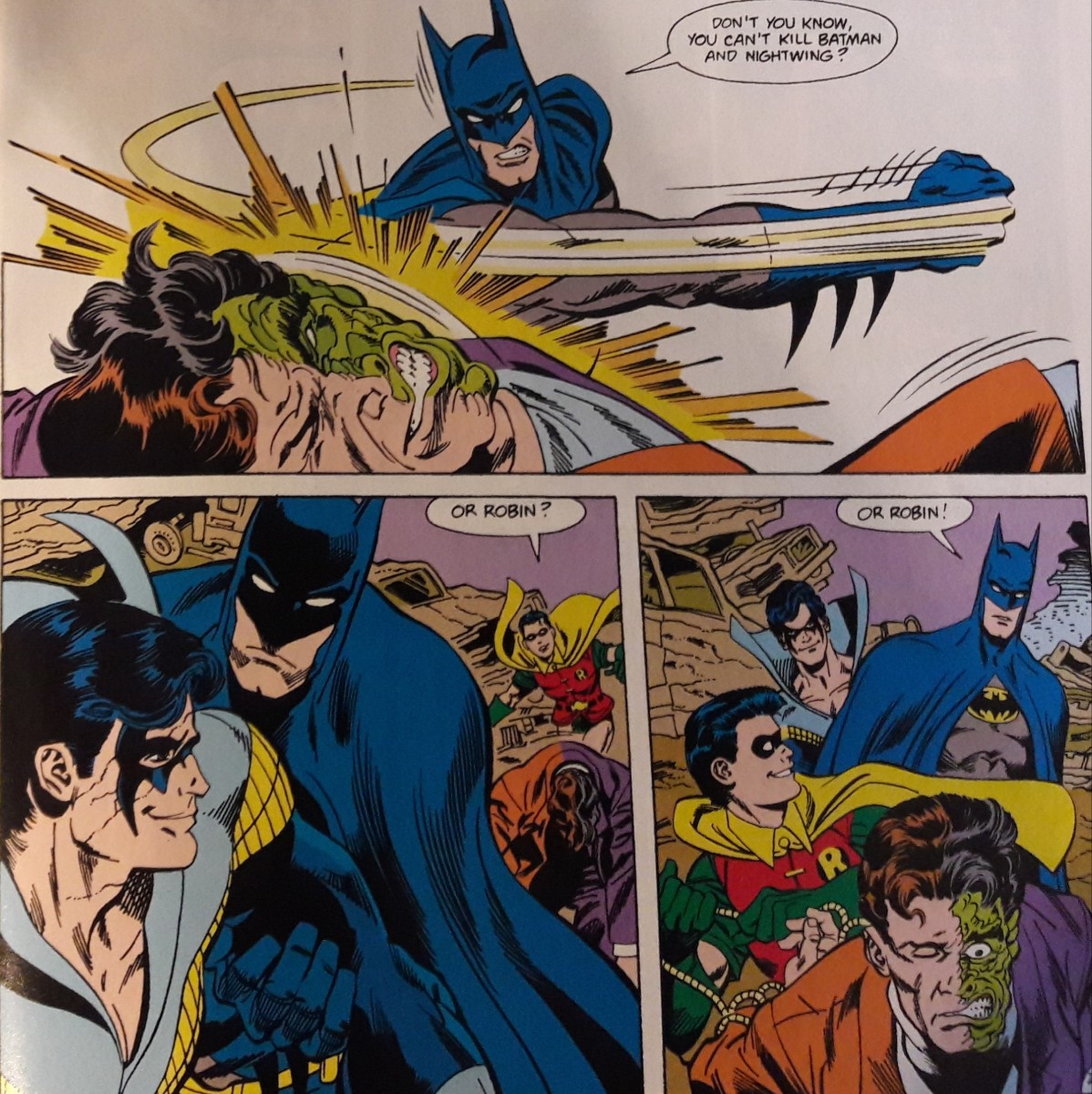 How many Bat-people does it take to clobber Two-Face?