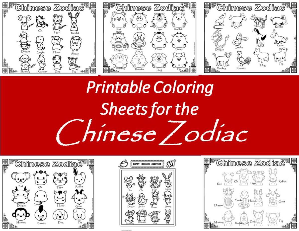 This article contains a link to a document that has these 6  printable Chinese zodiac coloring pages.