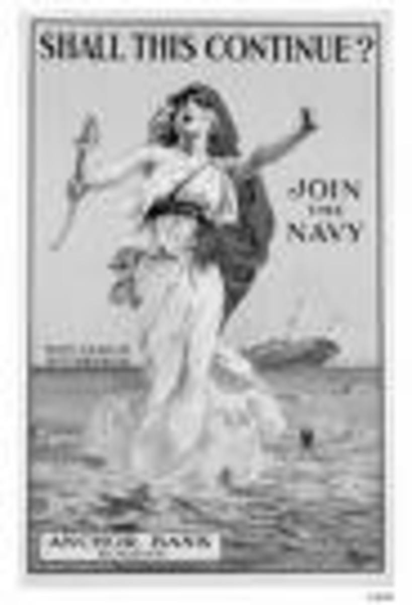 Royal Navy poster using the sinking of the Lusitania to recruit sailors