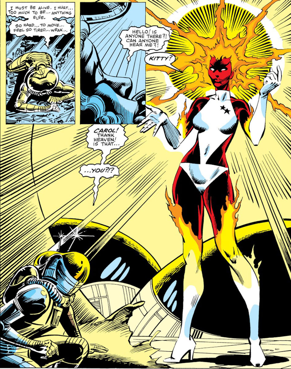 Panels from Uncanny X-Men #164. Debut of Carol Danvers as Binary