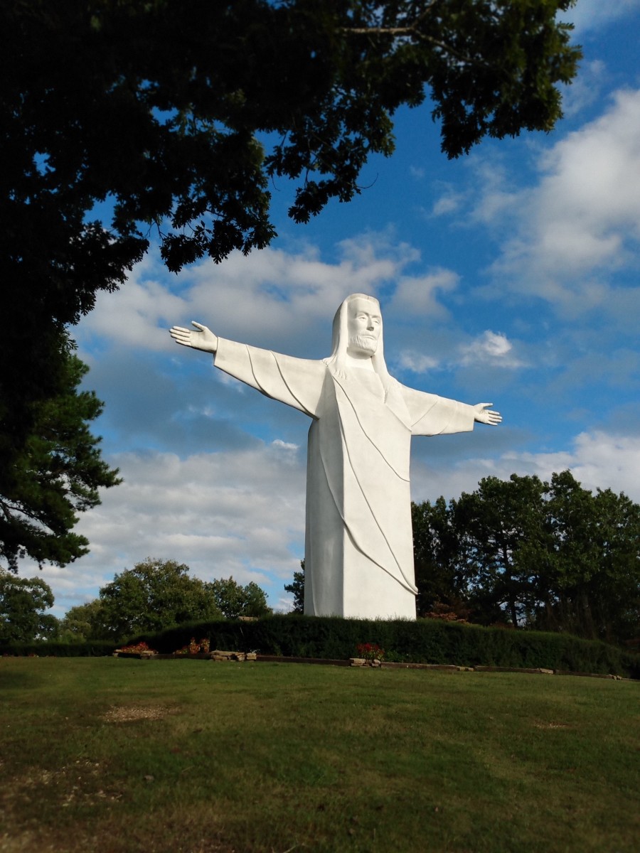 Christ of the Ozarks with outstretched arms over Eureka Springs, Arkansas