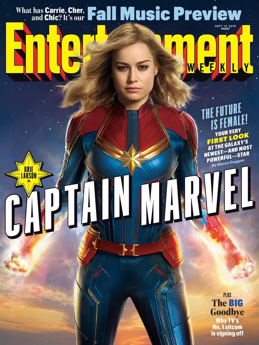 Brie Larsen as Carol Danvers (Captain Marvel) on the cover of Entertainment Weekly.