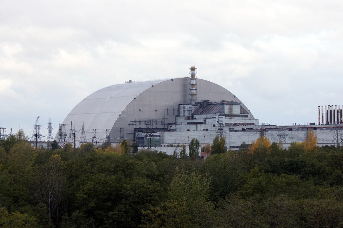 The billion-dollar New Safe Confinement in final position over reactor 4 at Chernobyl Nuclear Power Plant. It is the largest moveable structure.  It will last only 100 years.
