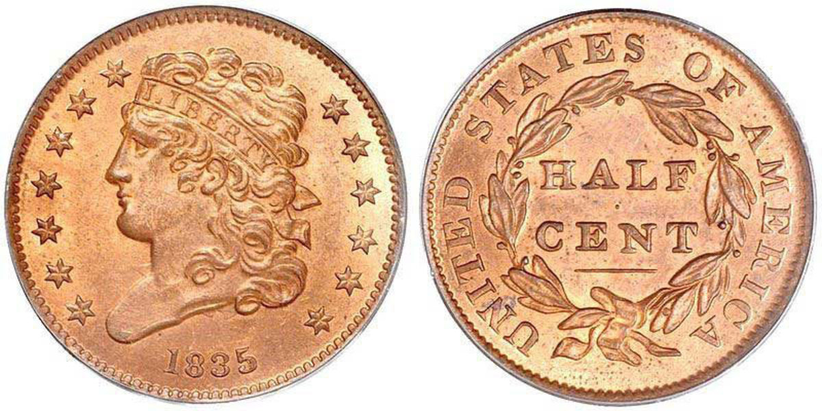 1835 Classic Head Half Cent Coin.