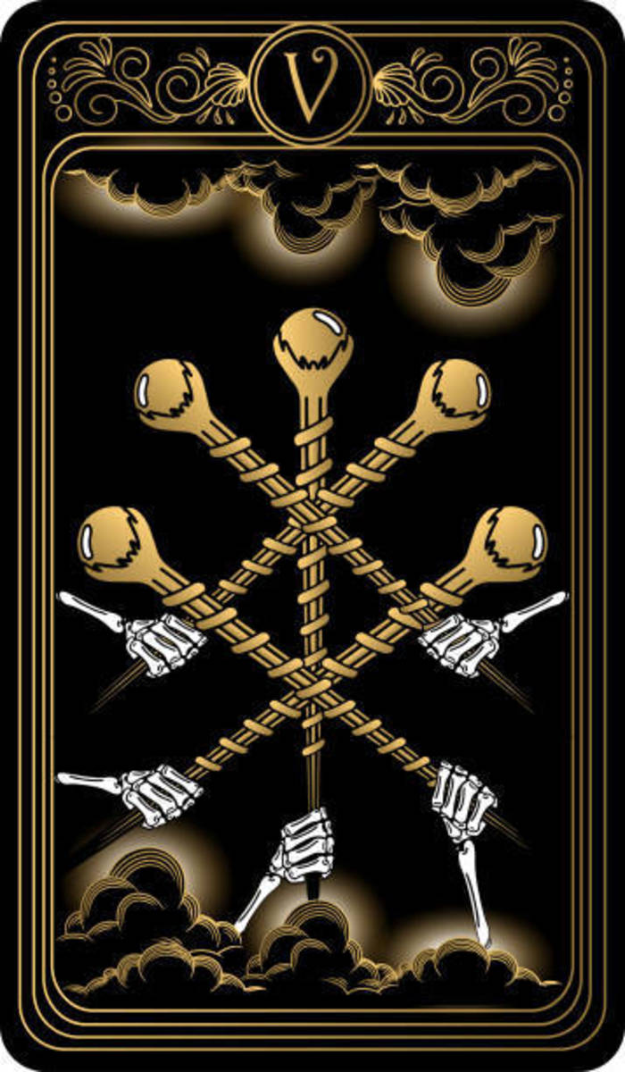 Five represents conflict in tarot. When the number appears, it means there are rising tensions. It's an unstable situation, and it's unclear what will happen next. Stay focused so you can reap the hidden rewards.