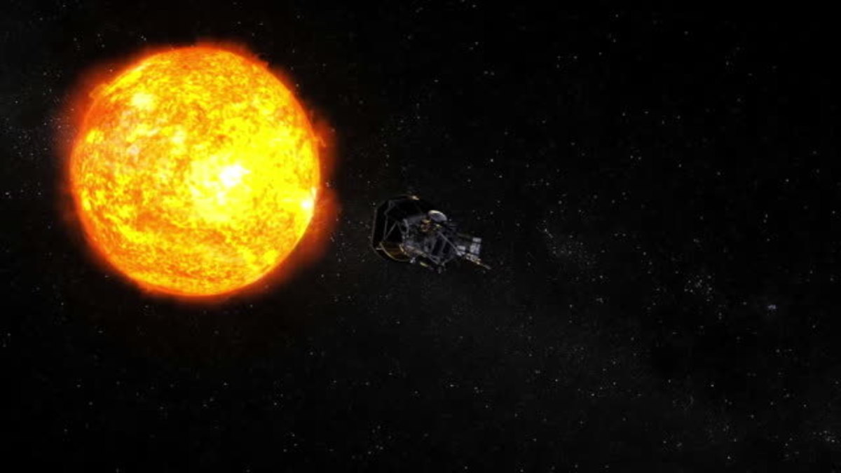 The Parker Solar Probe as it approaches the sun. One of the probe's goals is to gather data on solar activity and solar wind, which will help scientists gain a much greater perspective on the Sun and its attendant phenomena.