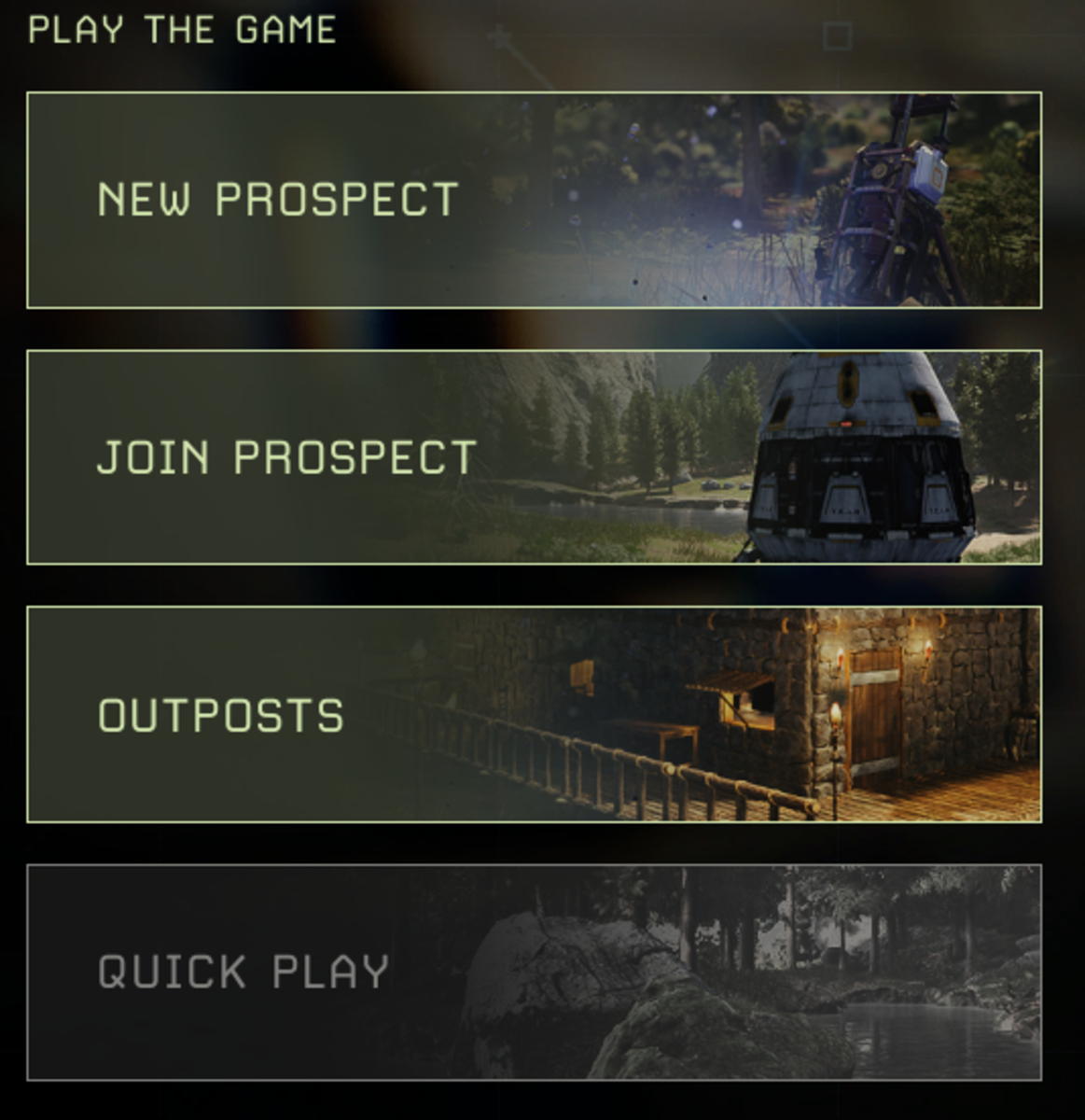You can create or visit your outpost from the outpost section of the menu after selecting your character.