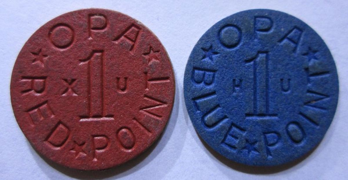Red and Blue OPA Rationing Tokens.