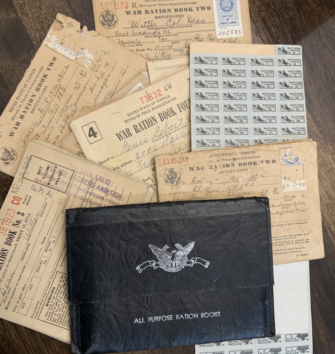 World War II rationing books from the Office of Price Administration.