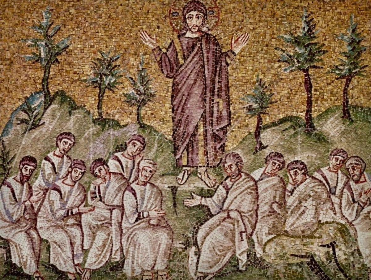 A portion of a 6th Century mosaic depicting the Sermon on the Mount.
