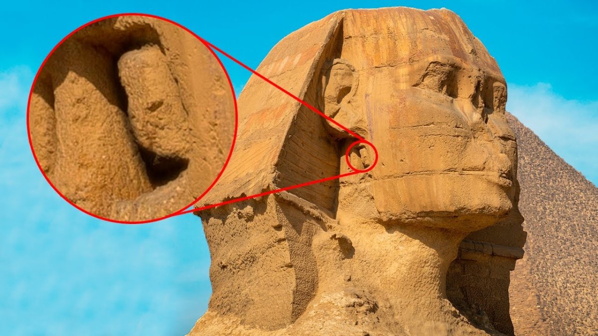 Blocking stone behind the Sphinx's right ear