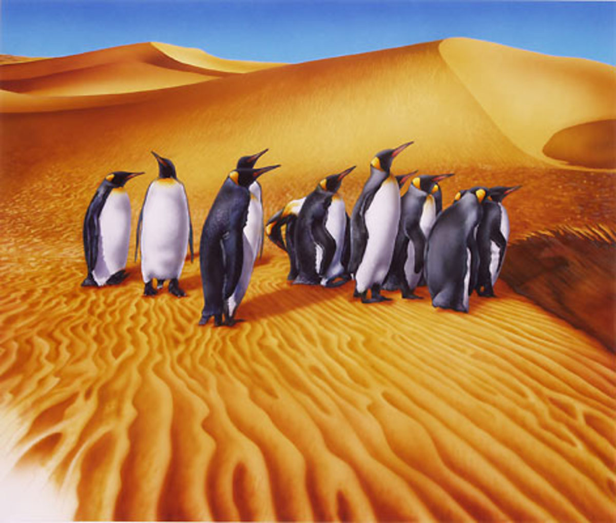 Desert Penguins in cooperation with agency VISAGE, Prague 2003 acrylic on illustration board