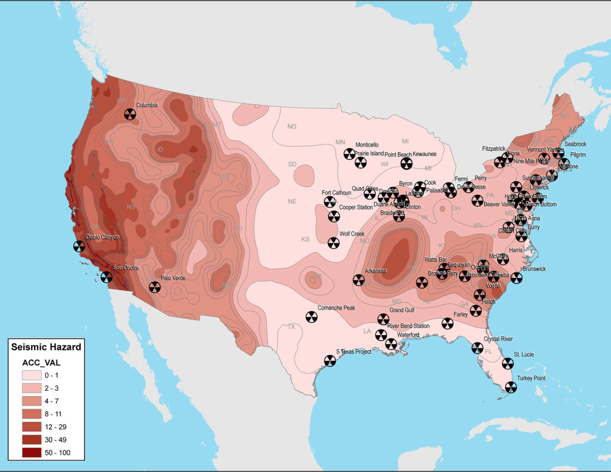 Nuclear Power plants in the United States and the potential for accidents related to earthquakes.