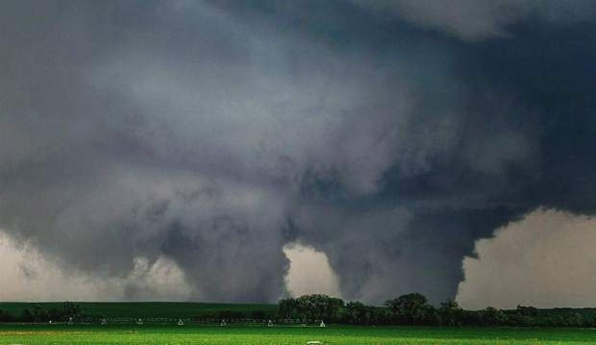 Rare twin wedge tornadoes in Nebraska in June 2016. The United States is the only country in the world that experiences such a high frequency of tornadoes.  