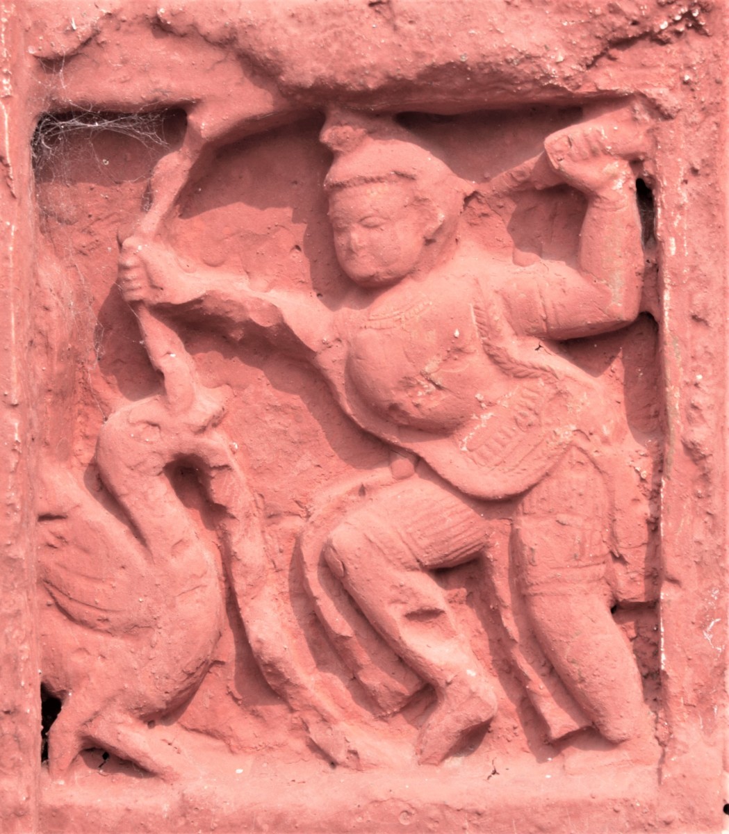 Slaying of Bakasura by Lord Krishna 1 ; terracotta
