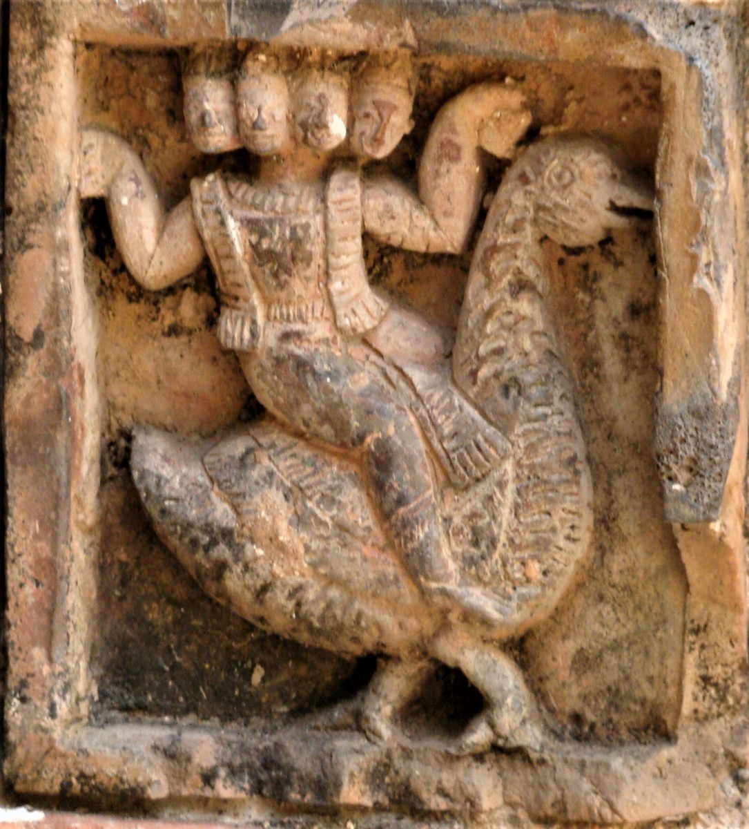 Lord Bramha with his mount peacock; terracotta