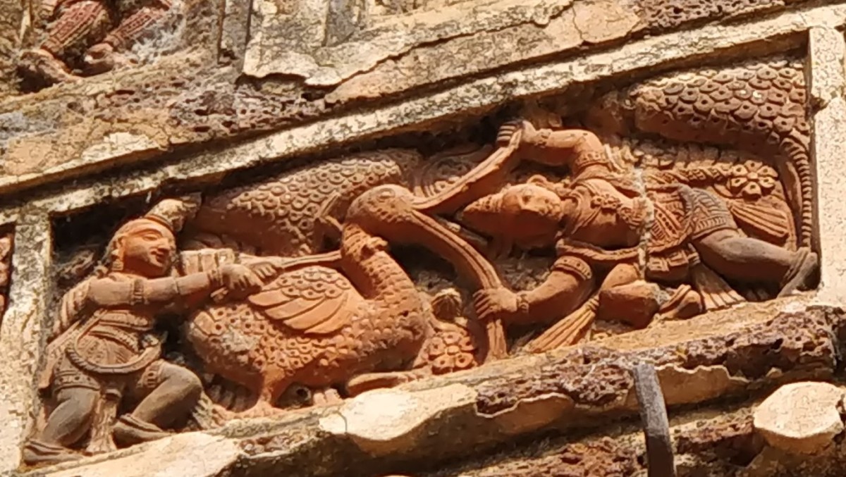 Slaying of Bakasura by Lord Krishna 2 ; terracotta