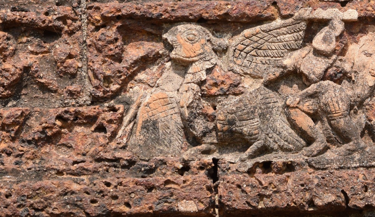 Slaying of Bakasura by Lord Krishna 4 ; stucco on stone