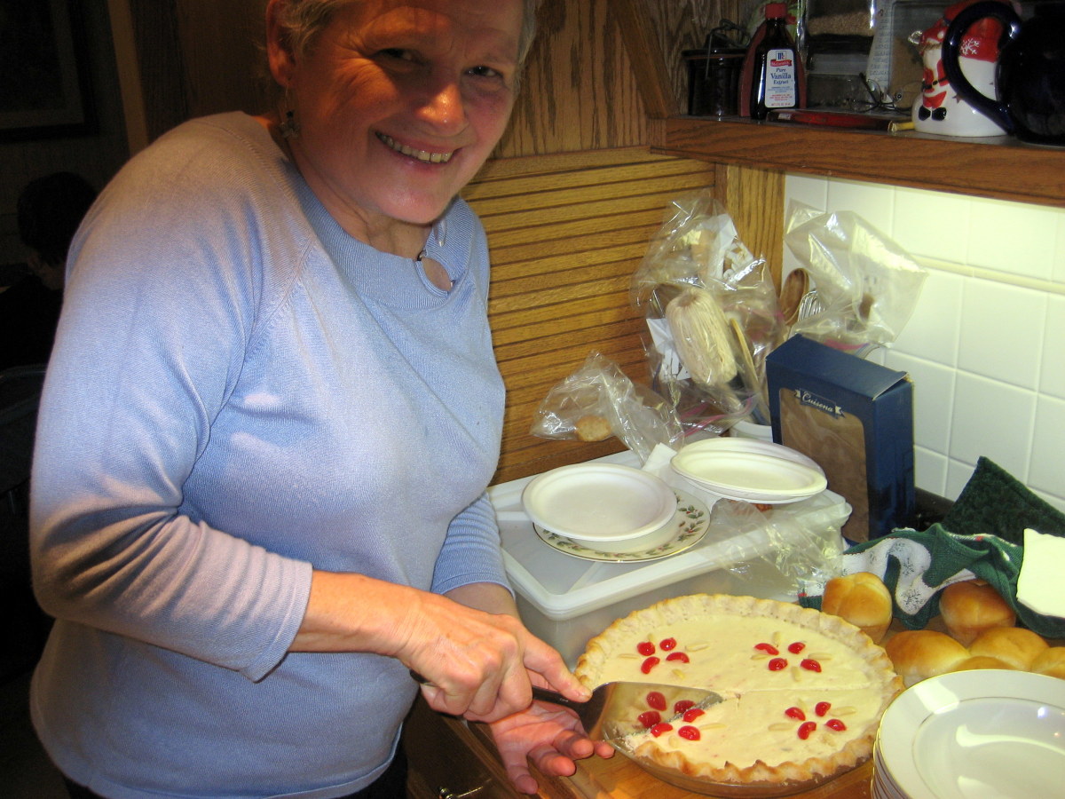 My mother, slicing up the beloved Christmas pie