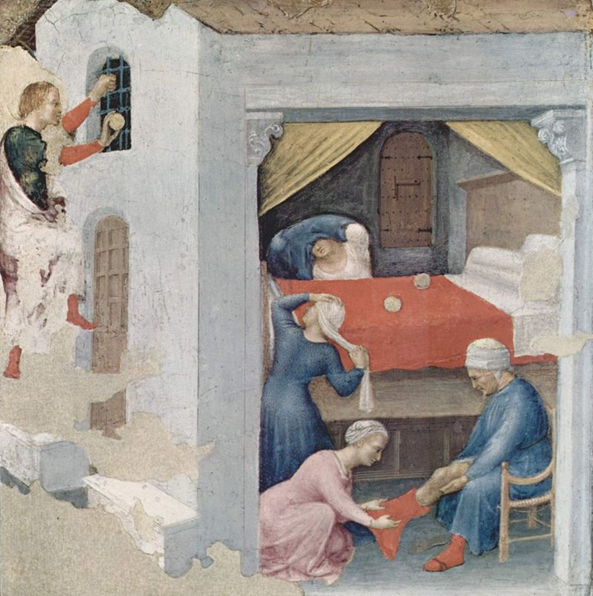 A painting depicting the story of St. Nicholas and the three young women.
