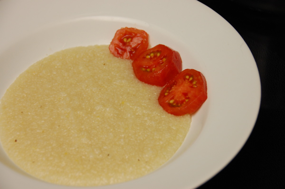 Grits cooked with chicken broth