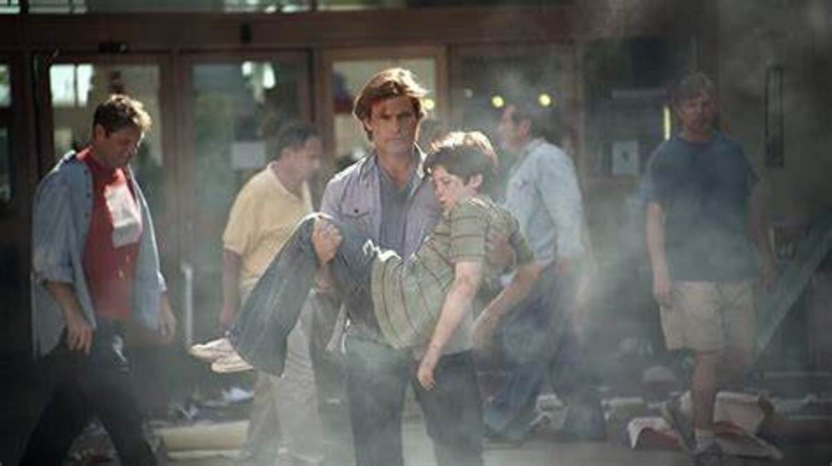 Ethan (Casper Van Dien) carries son Max (Dmitri Schuyler-Linch) from the devasted mall