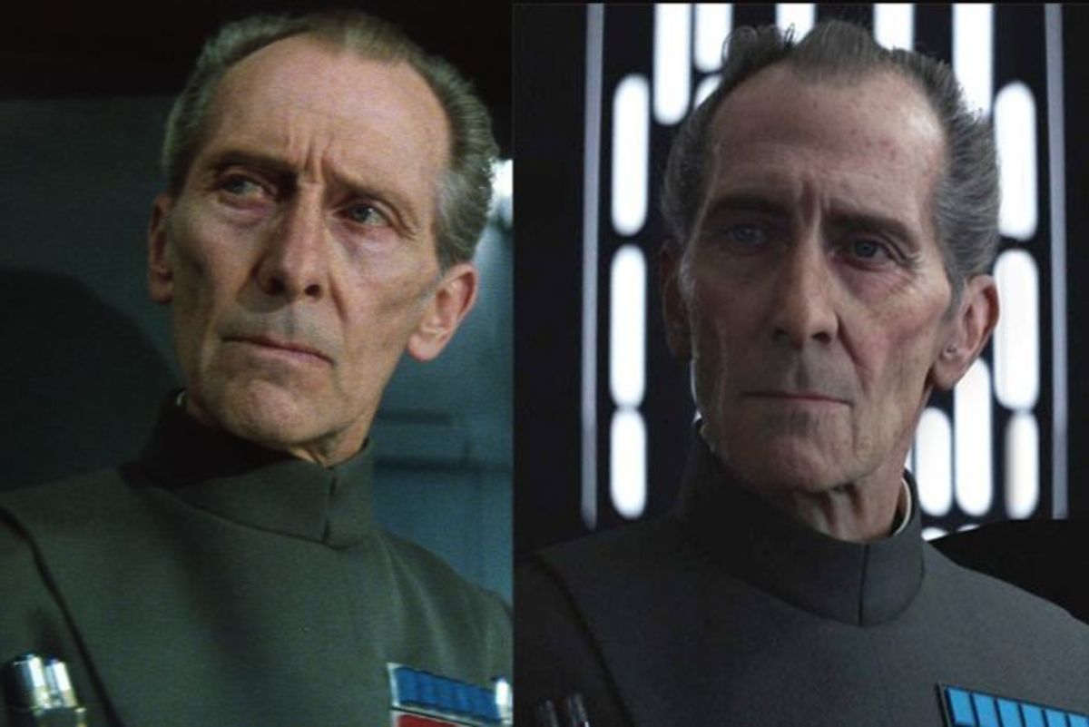 The real Peter (left) and the Rogue One Tarkin (right).