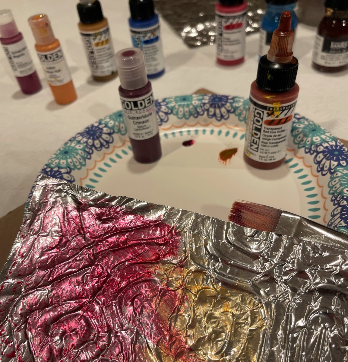 Painting on aluminum foil with acrylics