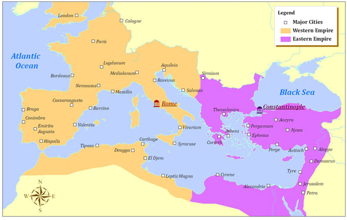 Map of the East and West Roman Empire.