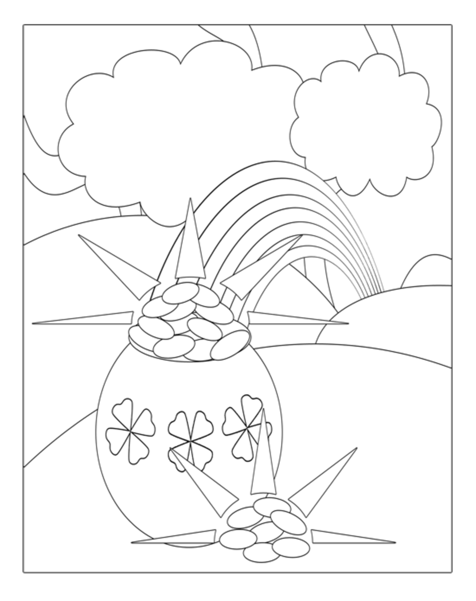 Pot of Gold at the End of the Rainbow St. Patrick's Day Coloring Page