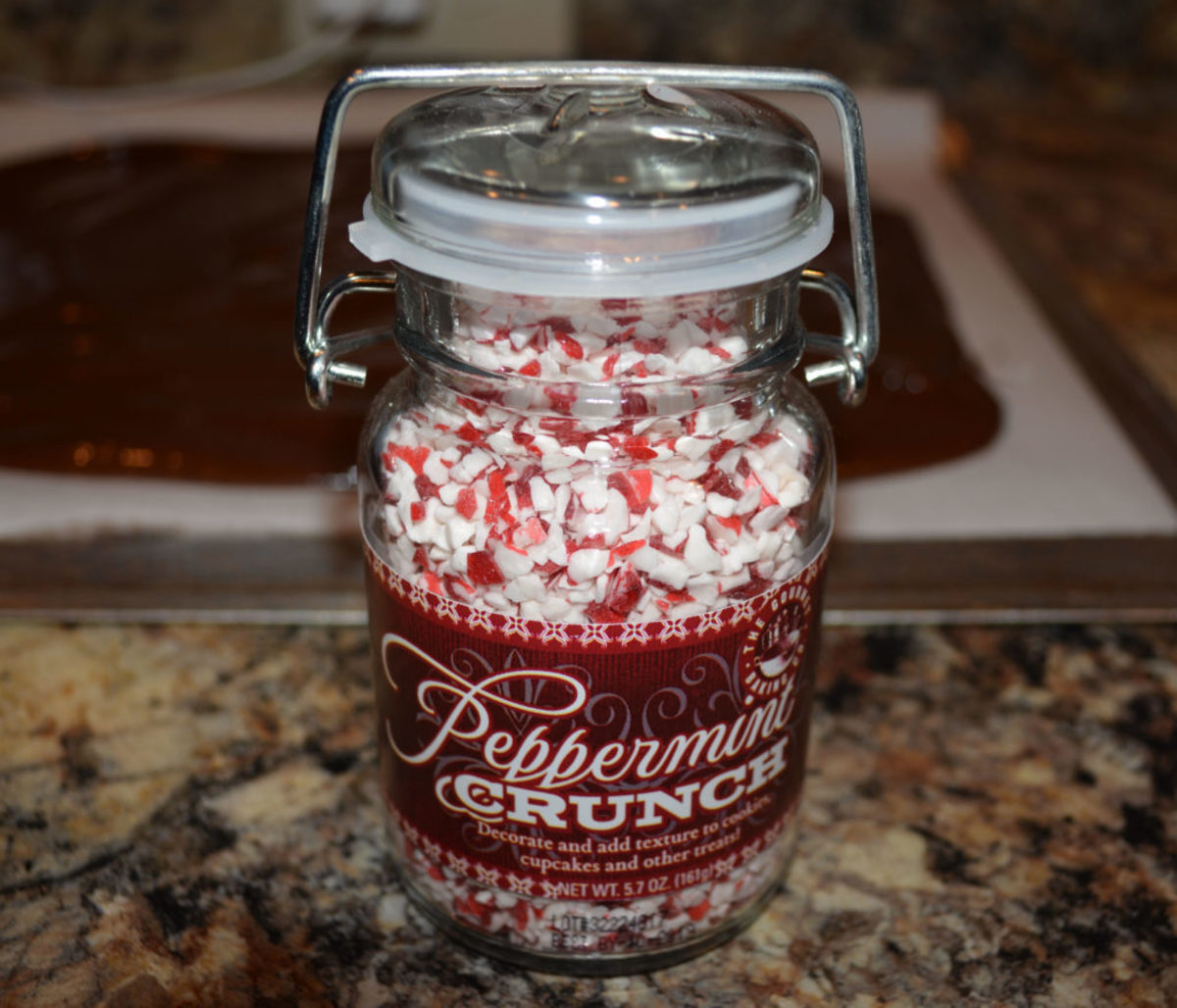 For a few years we used this pre-crushed peppermint that came in these cute little jars. For 2021, the jars were smaller and not cute -- just ordinary jars with a screw on lid. They also cost more. So we found a different source of peppermint.