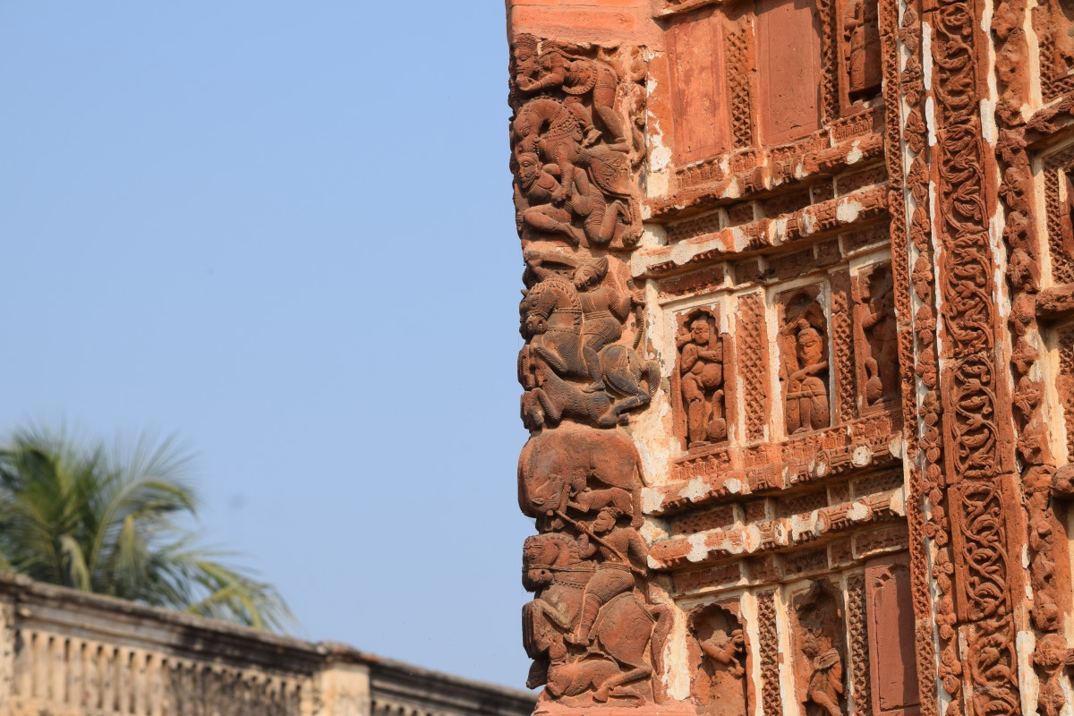 "Mrityulata" panel at outer corner of a temple; Radhavinod temple, Joydev-Kenduli; district Birbhum