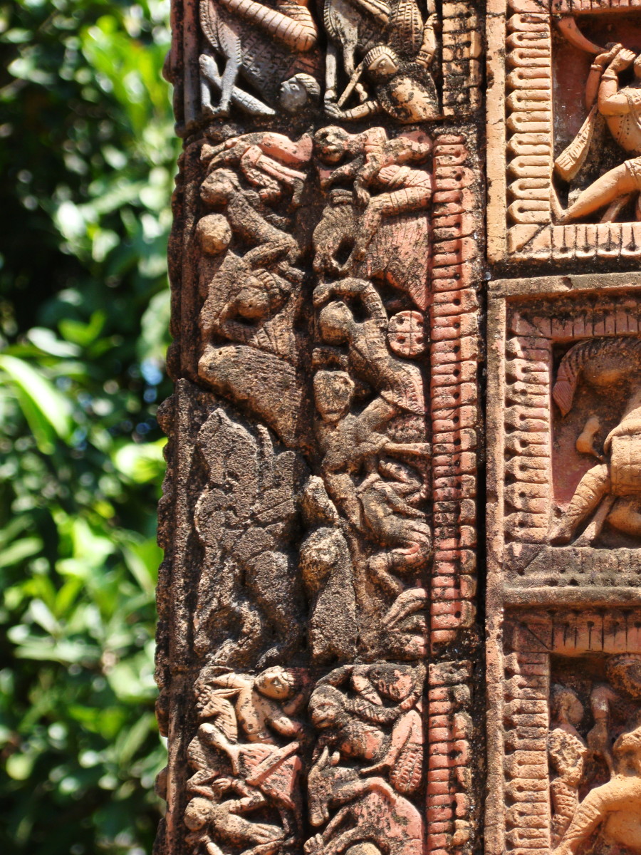 "Mrityulata" panel at outer corner of a temple; Hadal-Narayanpur, Bankura district
