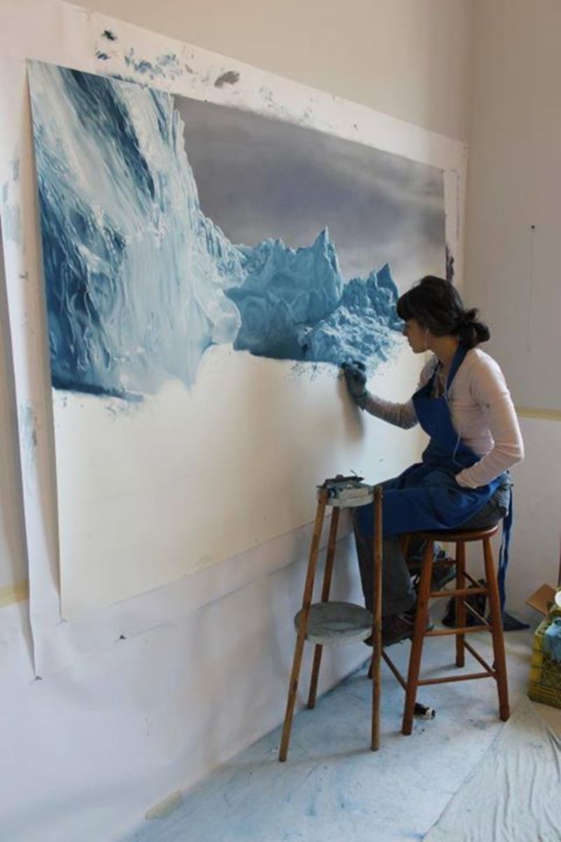This image of Zaria Forman painting her masterpiece would make her work the stuff of internet legend.