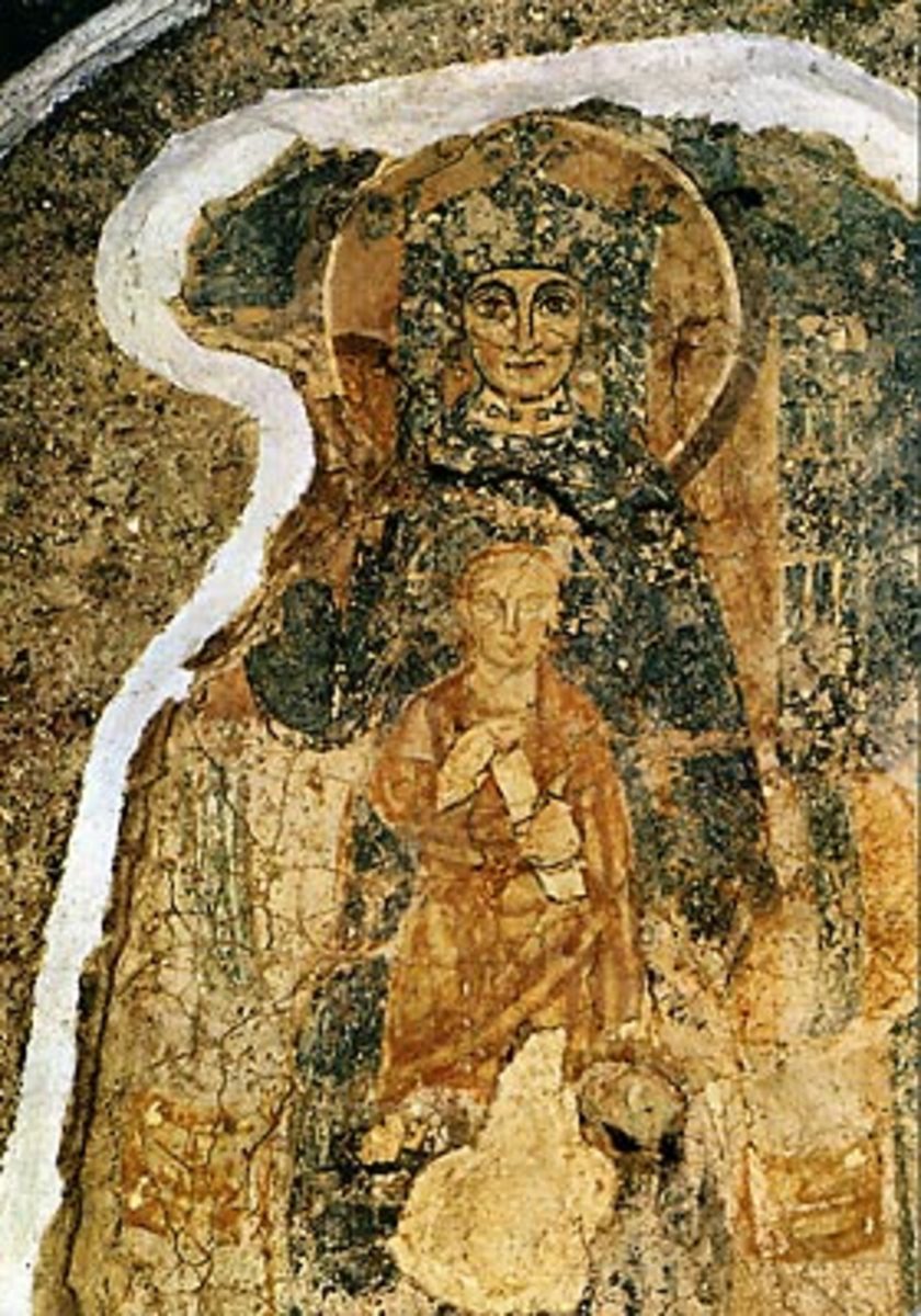 6th to 10th-century fresco of Empress Theodora which was re-painted as a Madonna